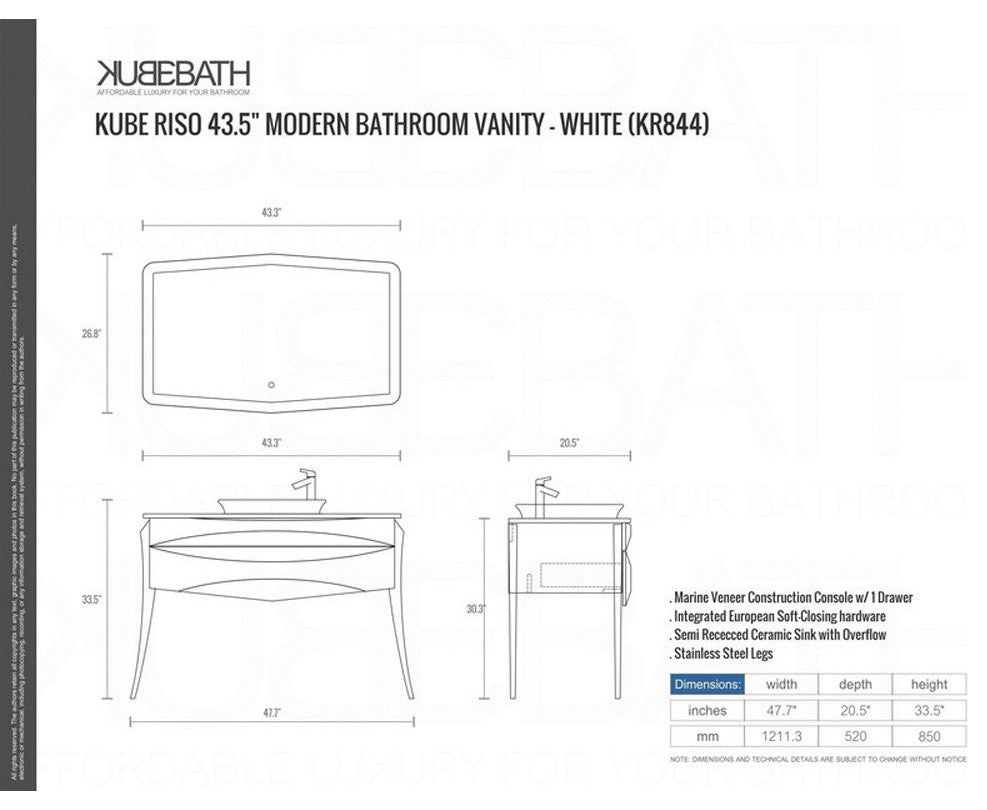Riso 47" Single Modern Bathroom Vanity by Kube Bath