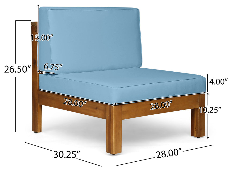 GDF Studio 7-Piece Cytheria Outdoor Sectional Acacia Wood Sofa Set With Fire Pit, Blue