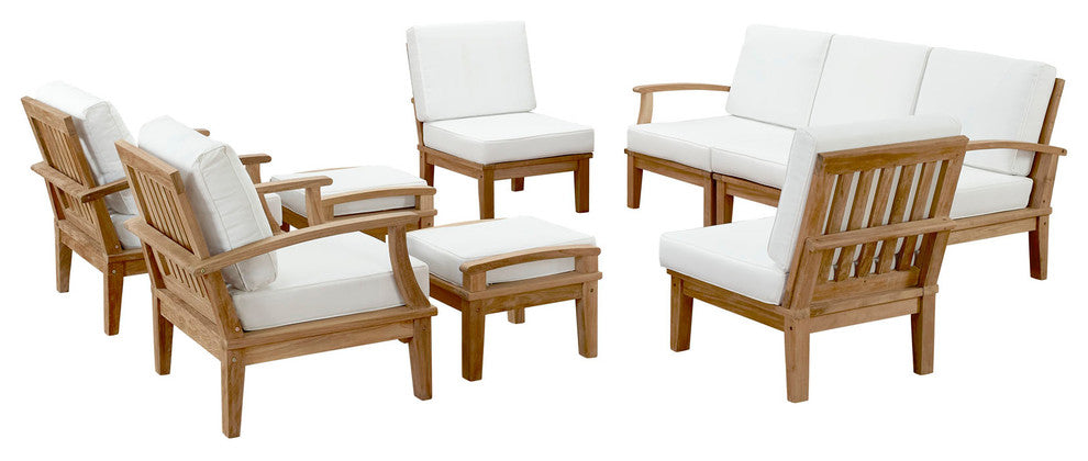 Modern Contemporary 9-Piece Set, Outdoor Patio Teak Sofa Set, White Wood