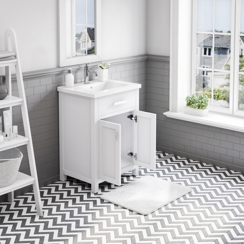 Water Creation Myra 24" Single Vanity, Double Door, Without Faucet, Pure White