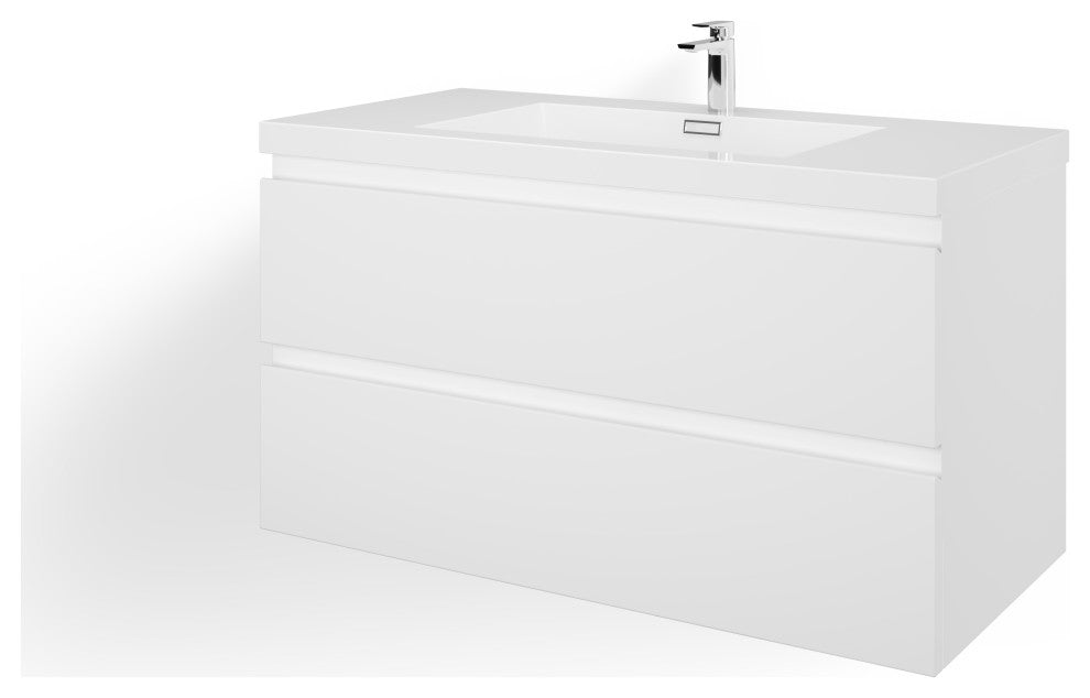 Beacon Bath Vanity, High Gloss White, 42", Single Sink, Wall Mount