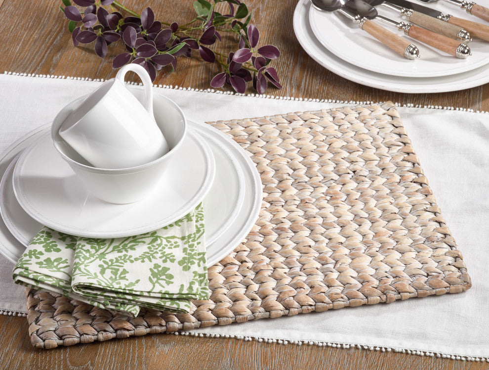 Water Hyacinth Placemats With Woven Design, Set of 4, White