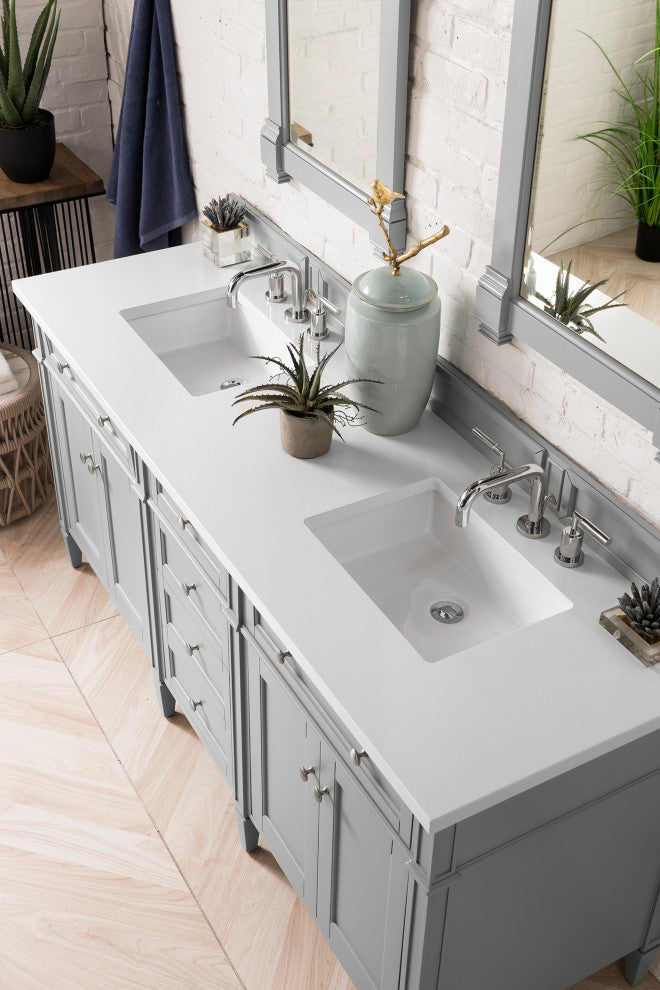 Brittany 72" Urban Gray Double Vanity, White Zeus Quartz