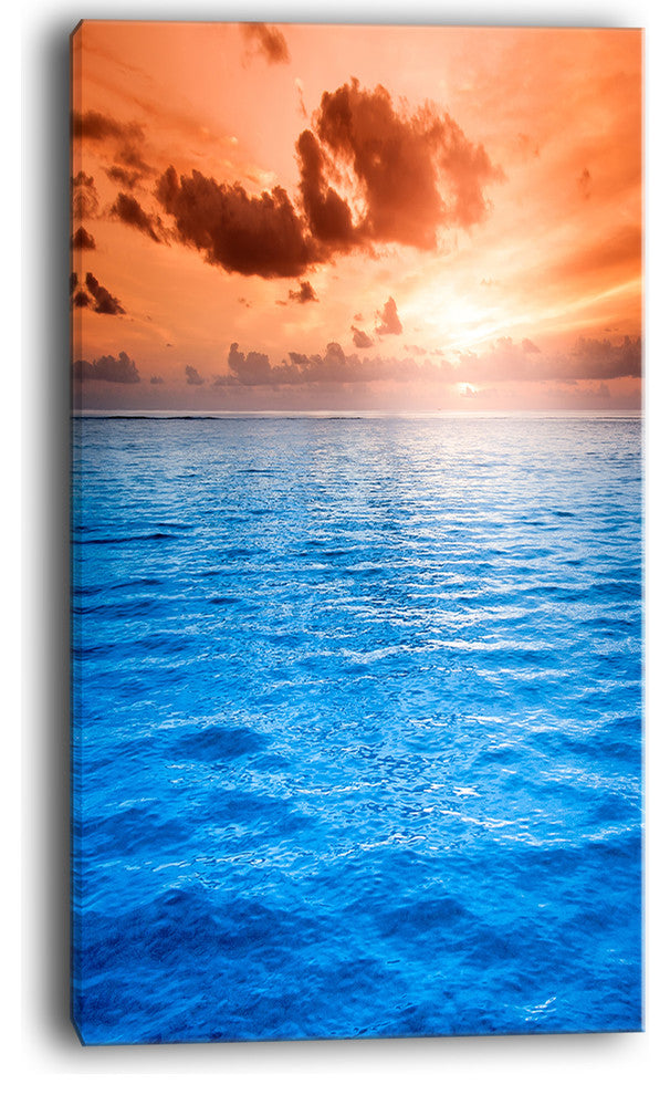 "Brilliant Blue Waters Under Sunset" Seashore Canvas Wall Art, 16"x32"