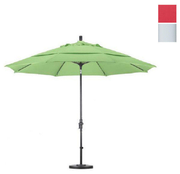11' Matted White Collar Tilt Crank Aluminum Umbrella, Red Olefin