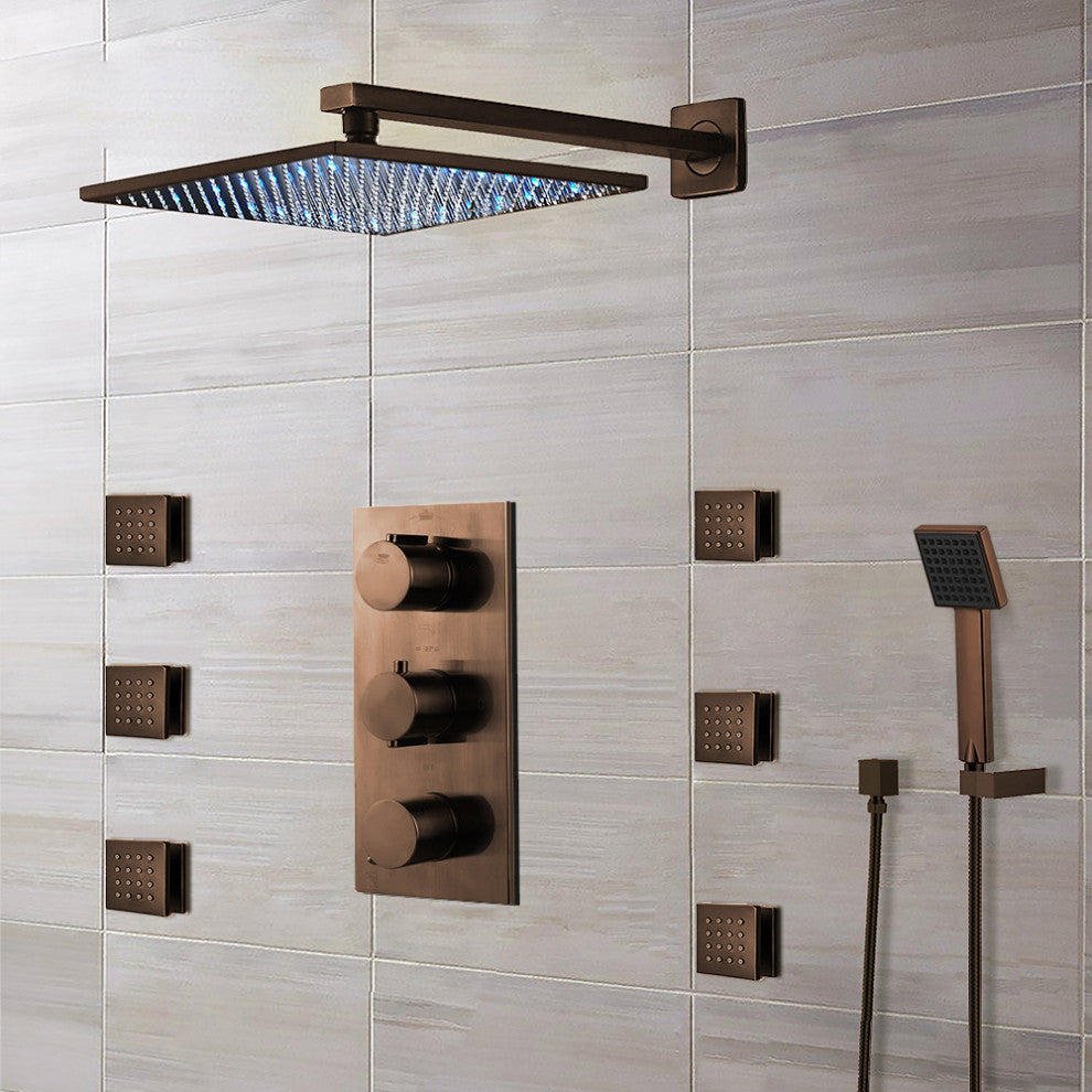 Sierra Oil Rubbed Bronze LED Shower Head With Adjustable Body Jets and Mixer