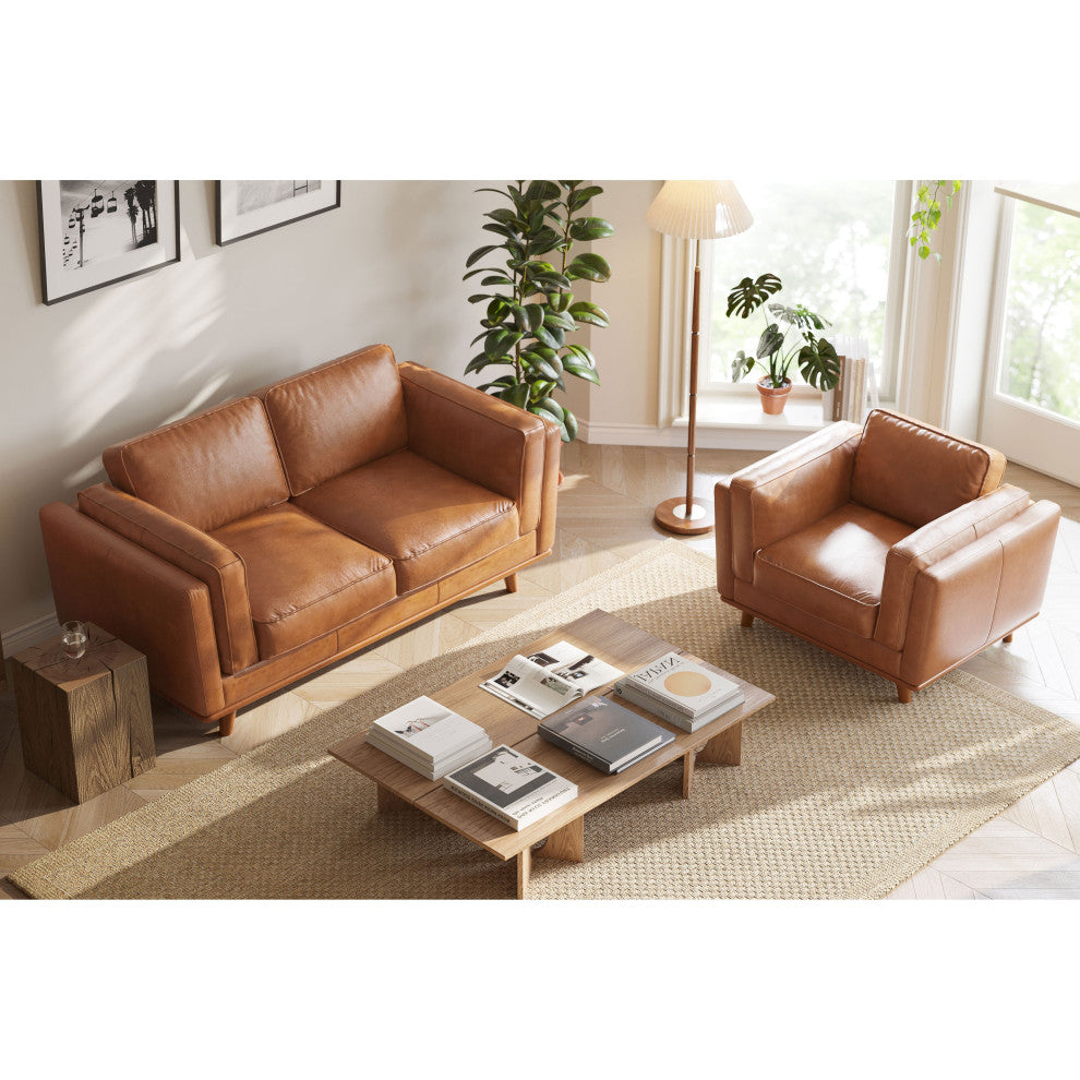 Valencia Artisan Modern Top Grain Nappa 11000 Leather Loveseat Sofa, Cognac