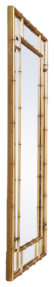 Decorative Mirror Antiqued Gold Metal Bamboo Frame