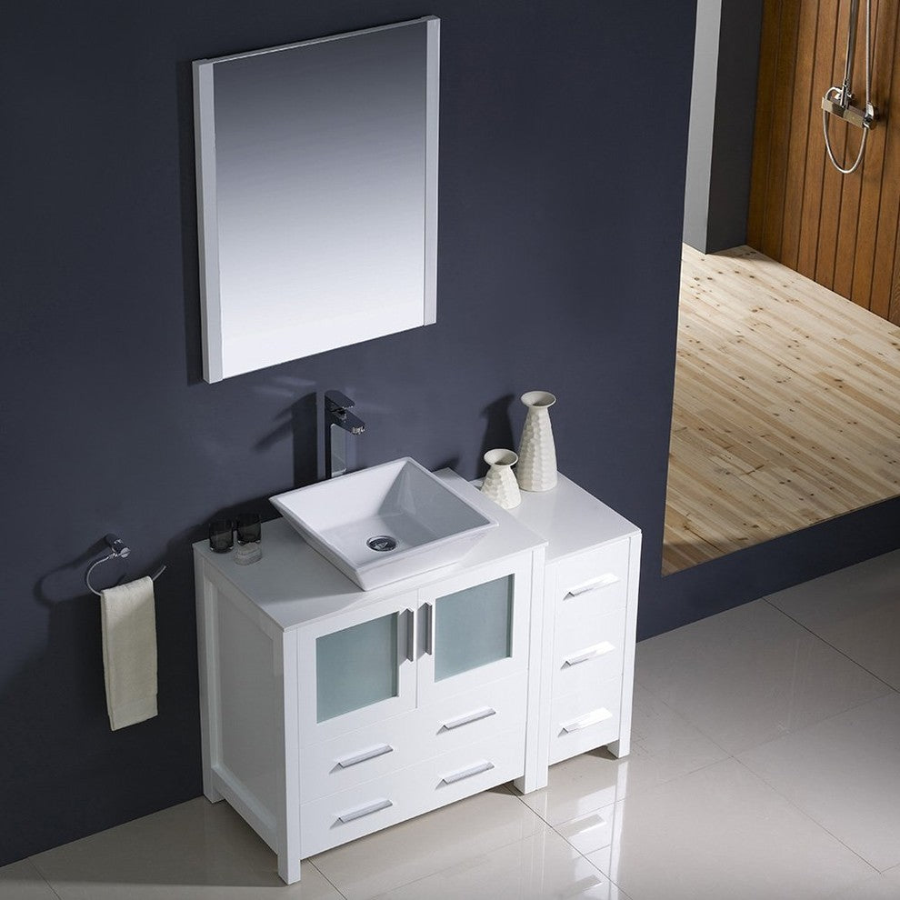 Torino 42" White Modern Bathroom Vanity With Side Cabinet, FFT9162CH