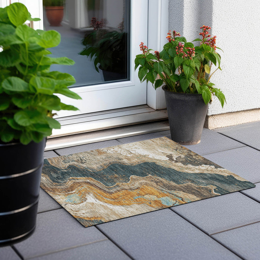 Machine Washable Indoor/Outdoor Chantille ACN1907 Wheat 1'8" x 2'6" Rug