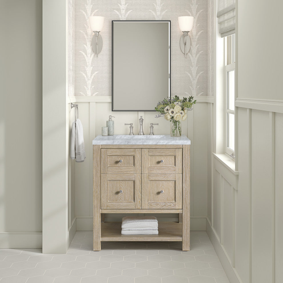 Breckenridge 30" Single Vanity, Oak, 3 CM Carrara White Marble Top