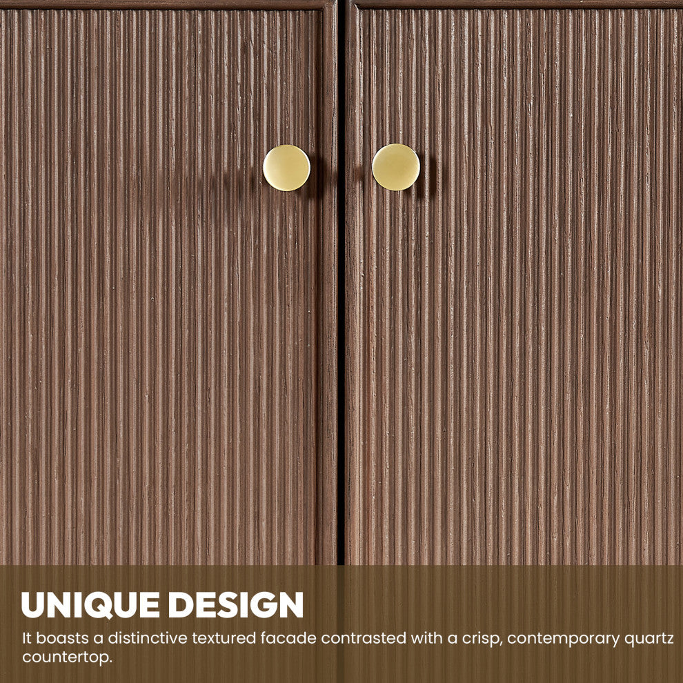 Oza Bath Vanity with Quartz Stone Top, Aged Dark Brown Oak, 48", Single Vanity, No Mirror