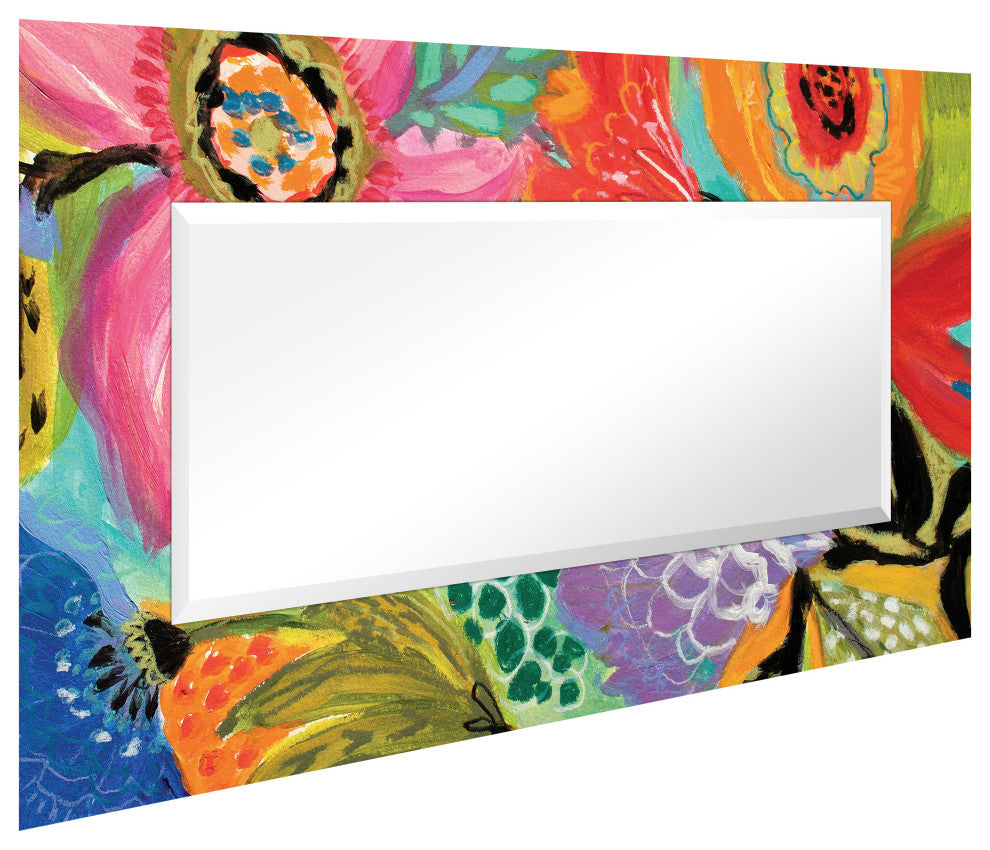 "Secret Garden Floral II" Leaner Mirror on Tempered Art Glass, 72" X 36"