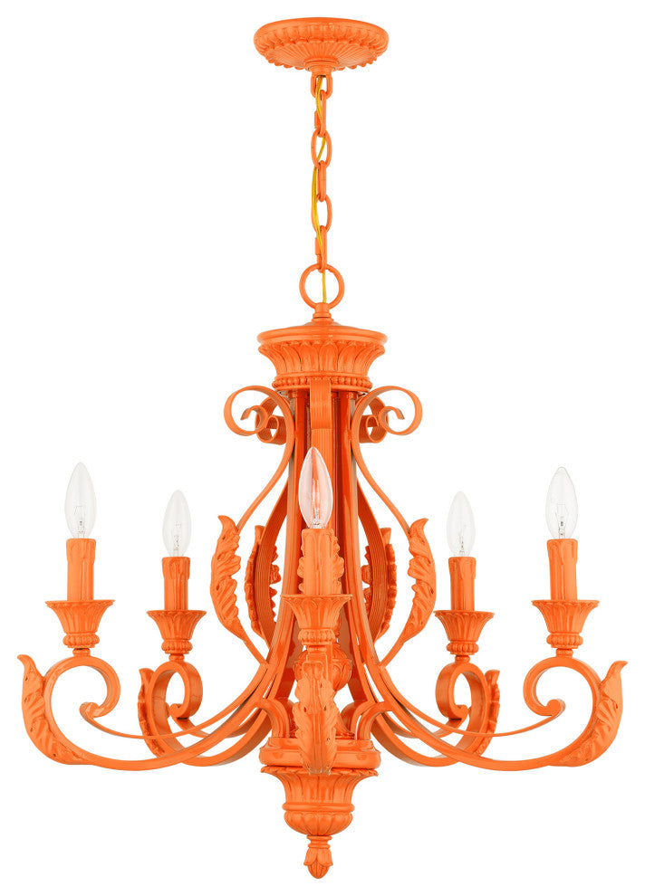 Shiny Orange Contemporary, Ornamental, Neoclassical, Embellished Chandelier