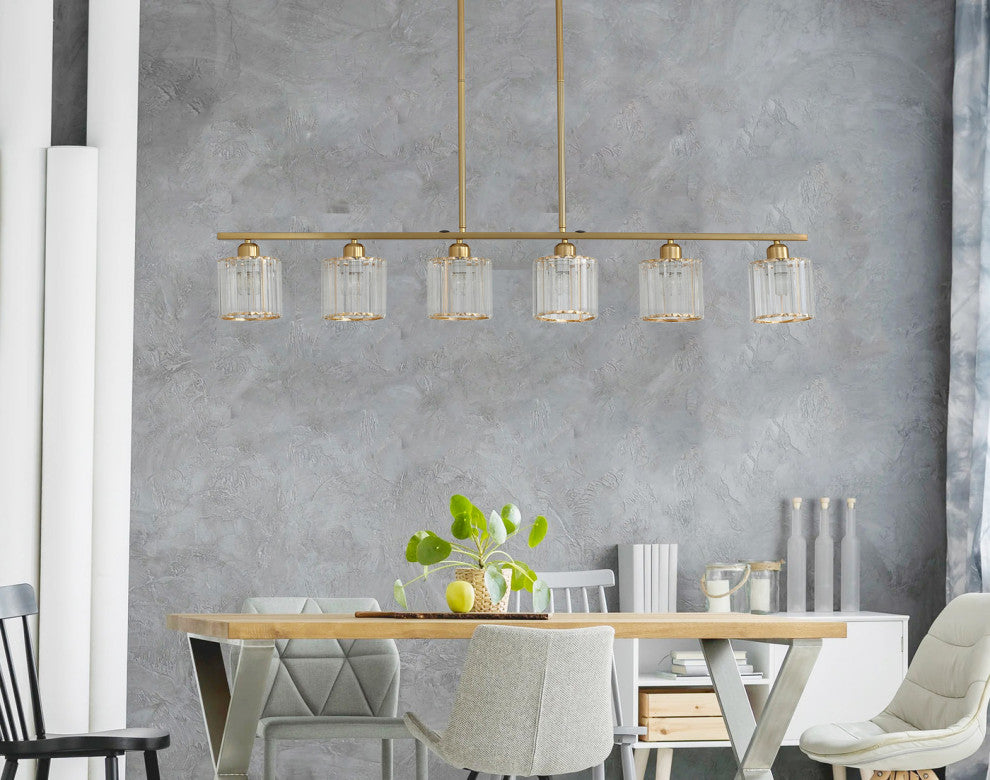 6-Light Linear Kitchen Island Pendant Lighting, Gold