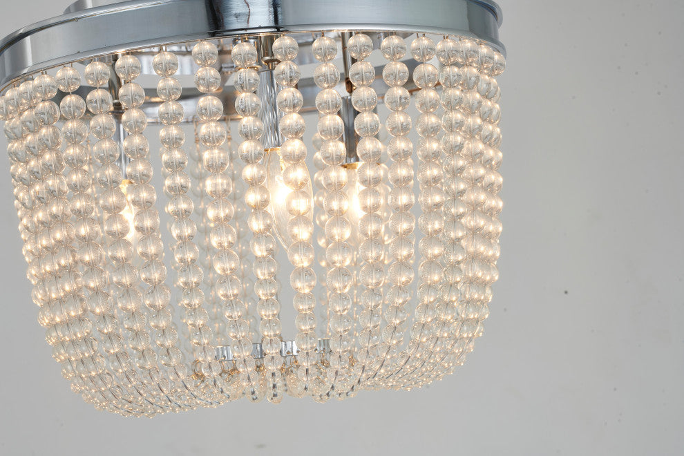 3-Light Chrome Semi Flush Mount With Clear Glass Beads