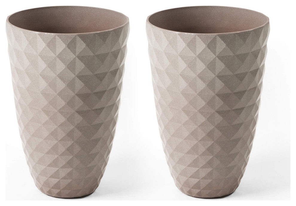 Set of 2 Eco-Friendly PE Faux Ceramic Textured Planters, Sand Beige