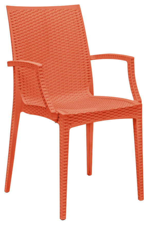 LeisureMod Weave Mace Indoor Outdoor Patio Dinin Armchairs, Black, Orange