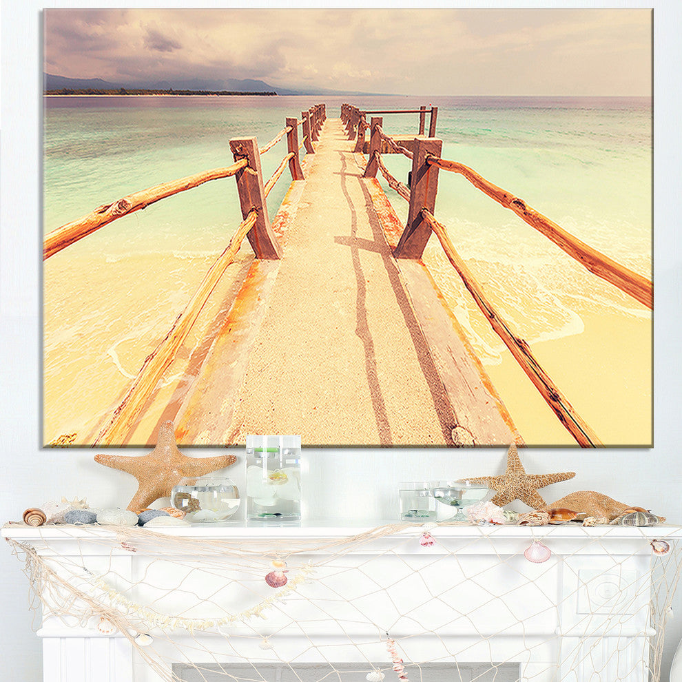 "Large Wooden Pier At Gili Island" Sea Bridge Canvas Wall Artwork, 40"x20"