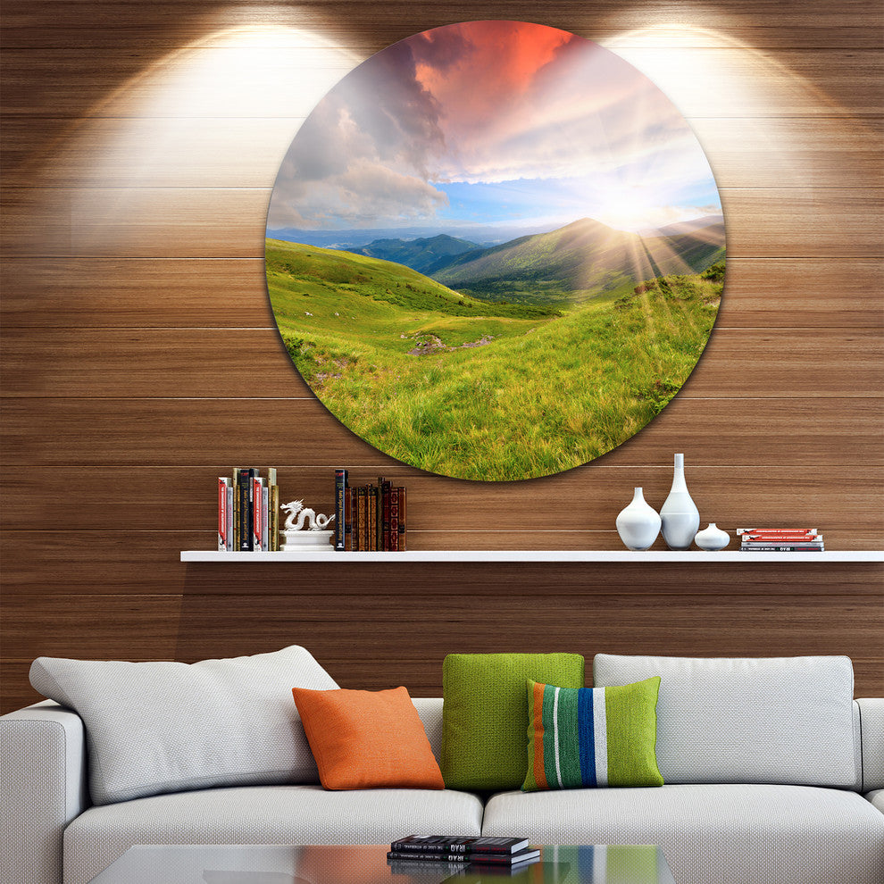 Green Summer In Carpathians, Landscape Photo Disc Metal Wall Art, 23"