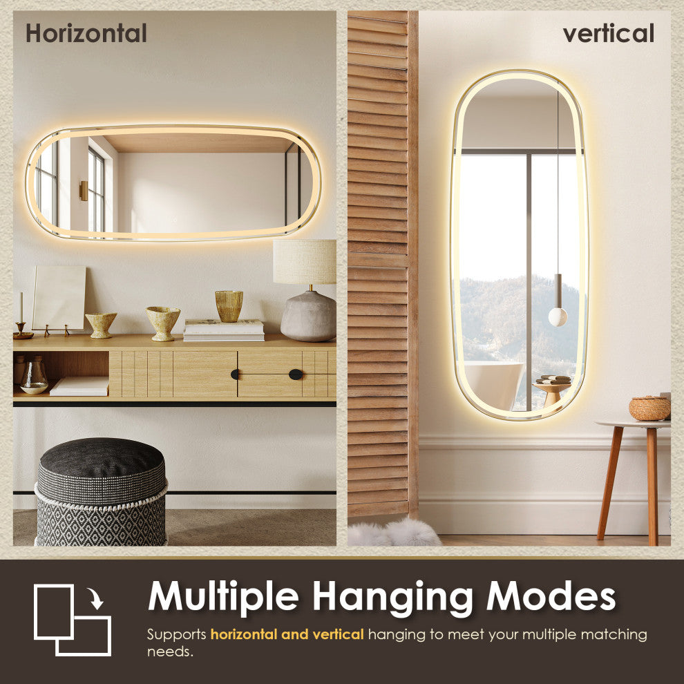 Cellini Rectangular Bathroom/Dressing LED Lighted Wall Mirror, Brushed Gold, 26"