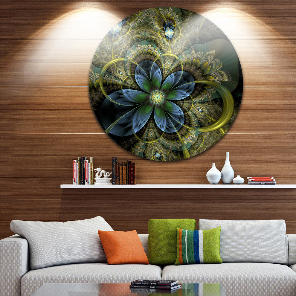 Light Fractal Flower And Butterfly, Floral Disc Metal Wall Art, 11"