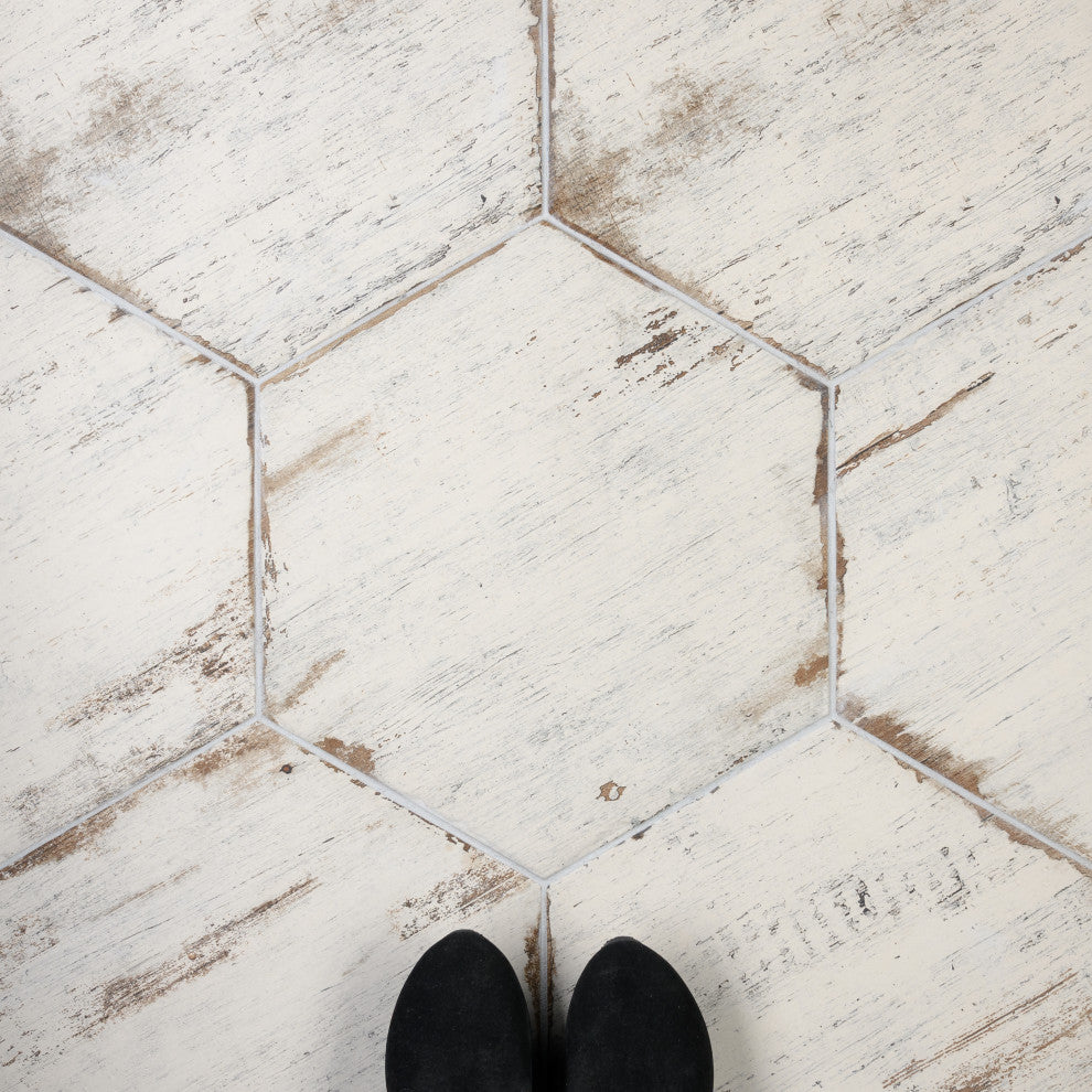 Retro Hex Porcelain Floor and Wall Tile, Blanc