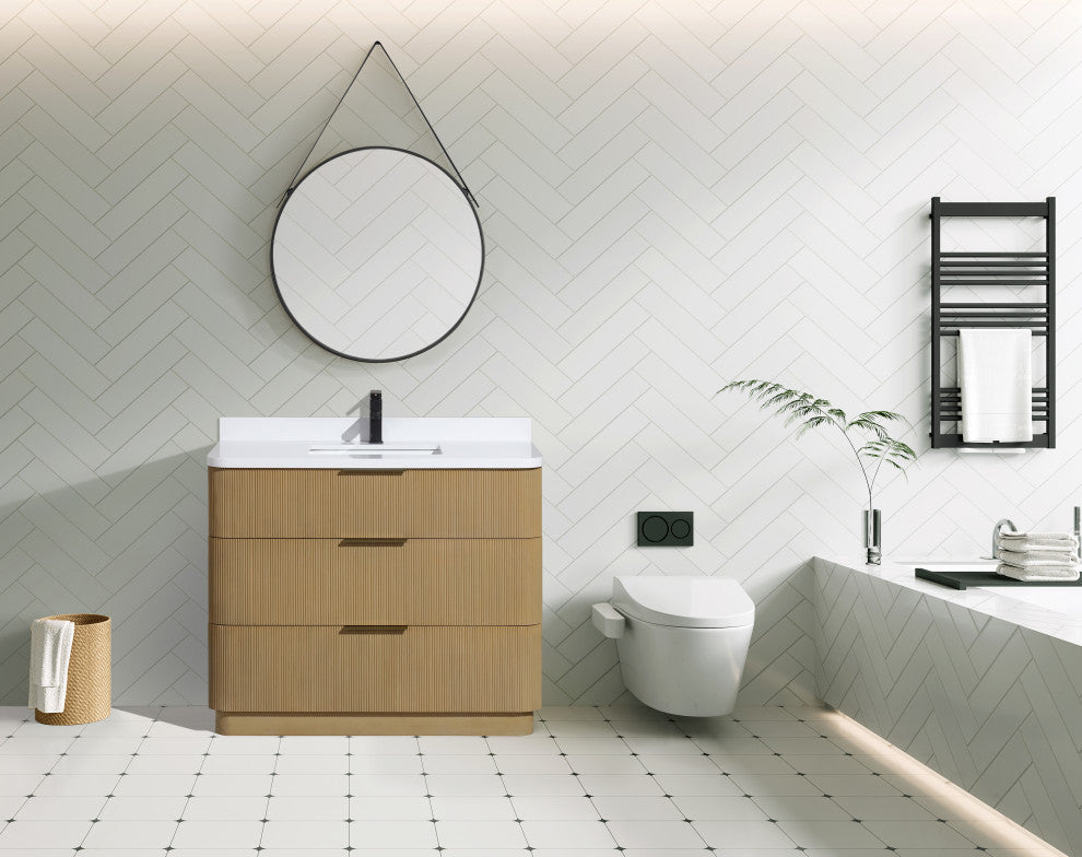 Ari Kitchen and Bath Calamigo 42" Freestanding Bathroom Vanity Oak