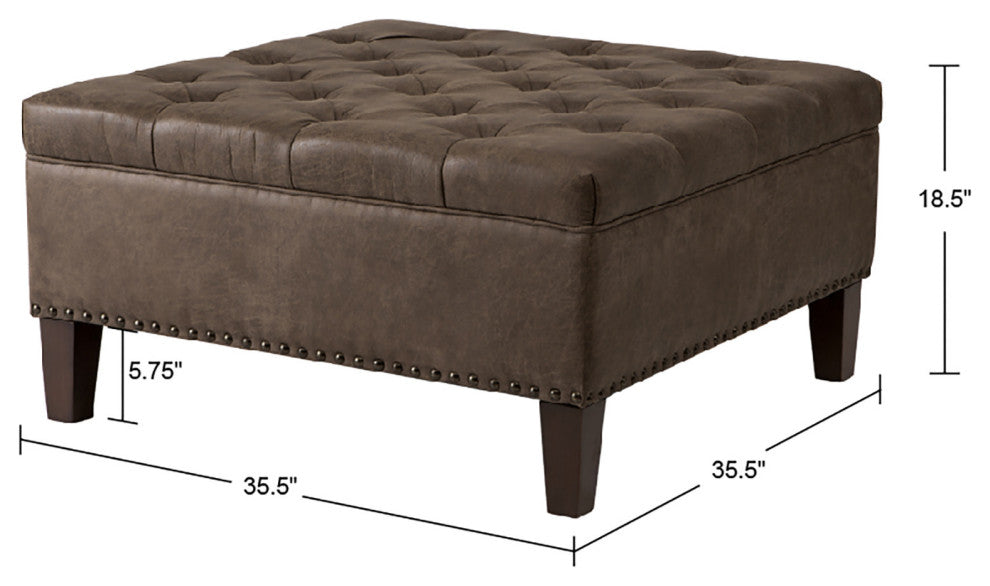 Madison Park Leathered Tufted Square Ottoman, Brown