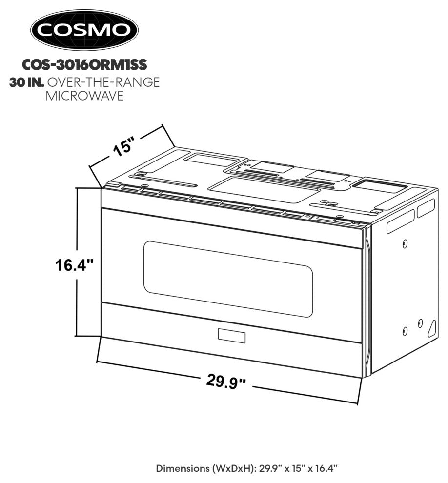 30" Over the Range Microwave Oven with Vent Fan, 1000W, 1.6 Cu. Ft. Capacity
