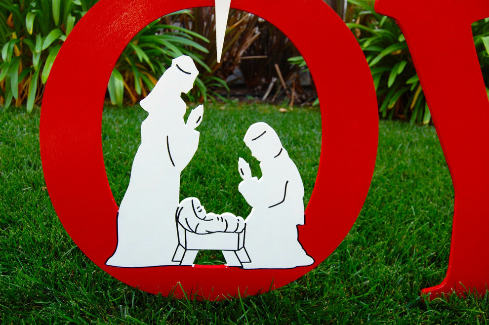 Joy Stake Sign With Nativity Scene