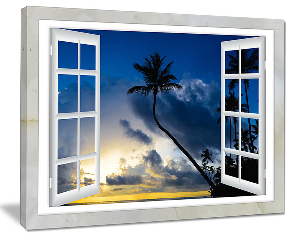 "Window To Beach With Coconut Palms" Landscape Art Wall Art, 20"x12"