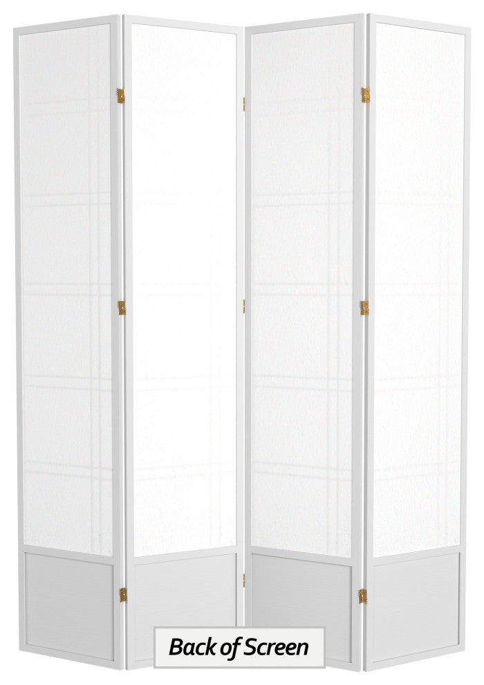 7' Tall Double Cross Shoji Screen, White, 4 Panels