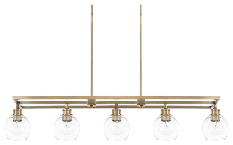 Mid-Century 5 Light Island, Aged Brass