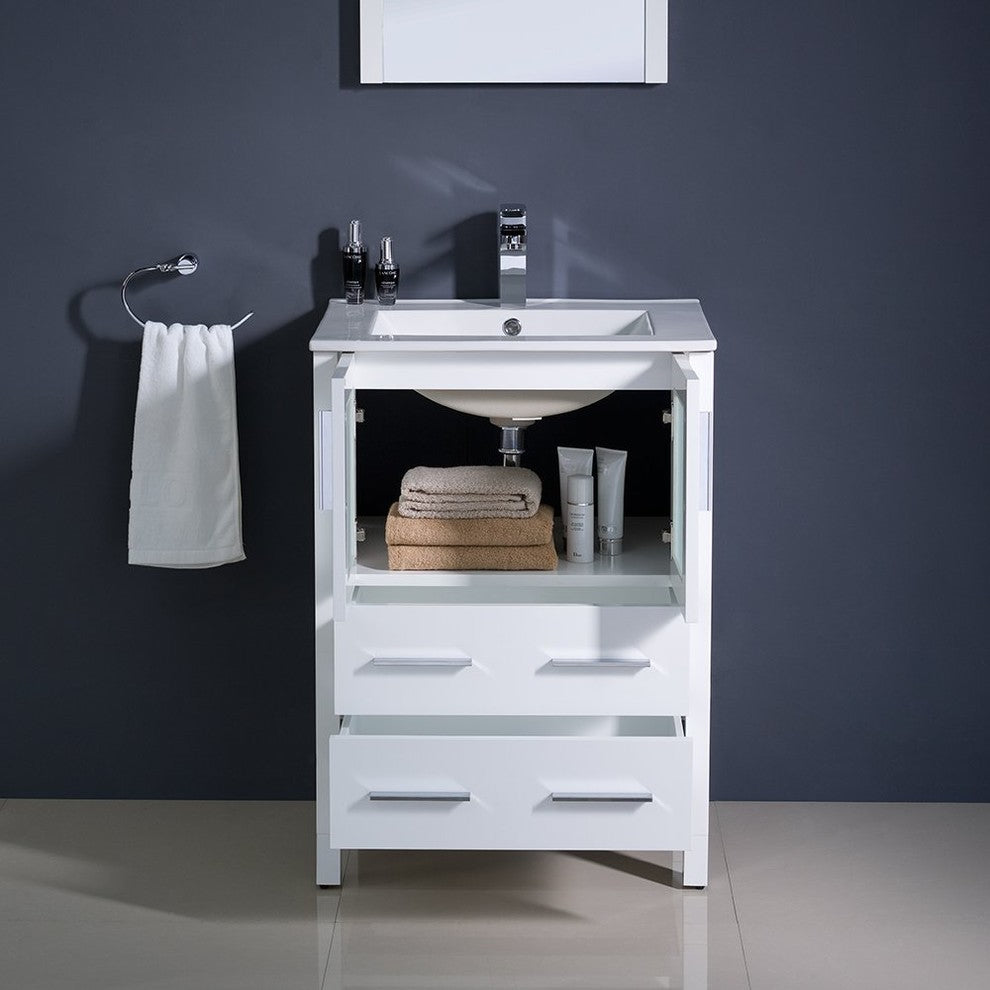 Torino 24" White Modern Bathroom Vanity With Integrated Sink, FFT3071CH