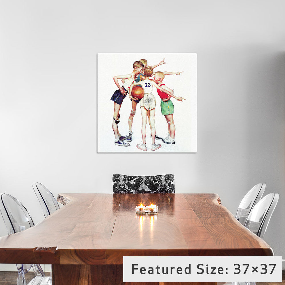 "Oh yeah (Four Sporting Boys: Basketball)" by Norman Rockwell, 12x12x1.5"