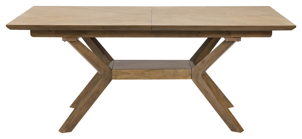 Mid-Century Modern Wood Rectangular Extension Kitchen Dining Table, Brown