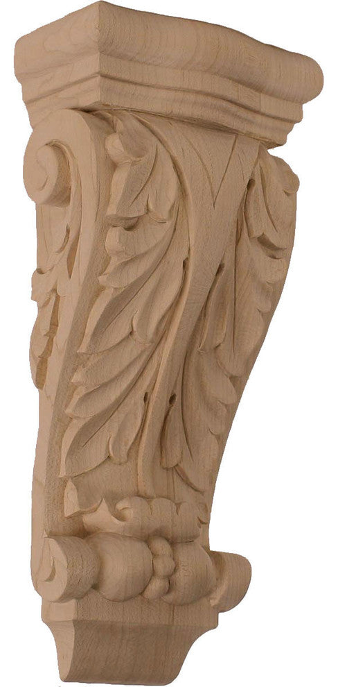 4 1/2"W x 2 3/4"D x 10"H Small Farmingdale Acanthus Pilaster Corbel, Lindenwood