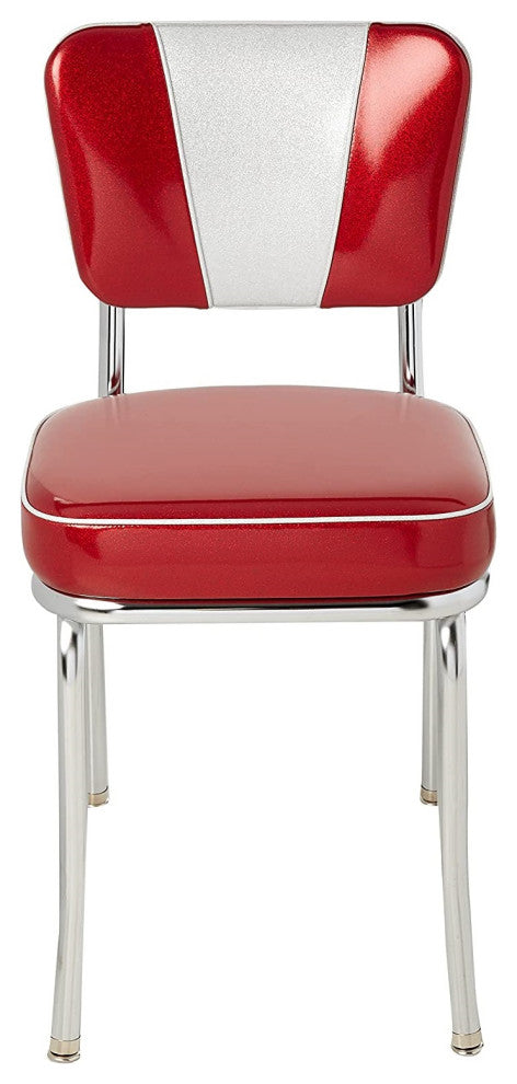 Retro Home Upholstered 'V' Back Dining Chair, Glitter Sparkle Red, Box Seat