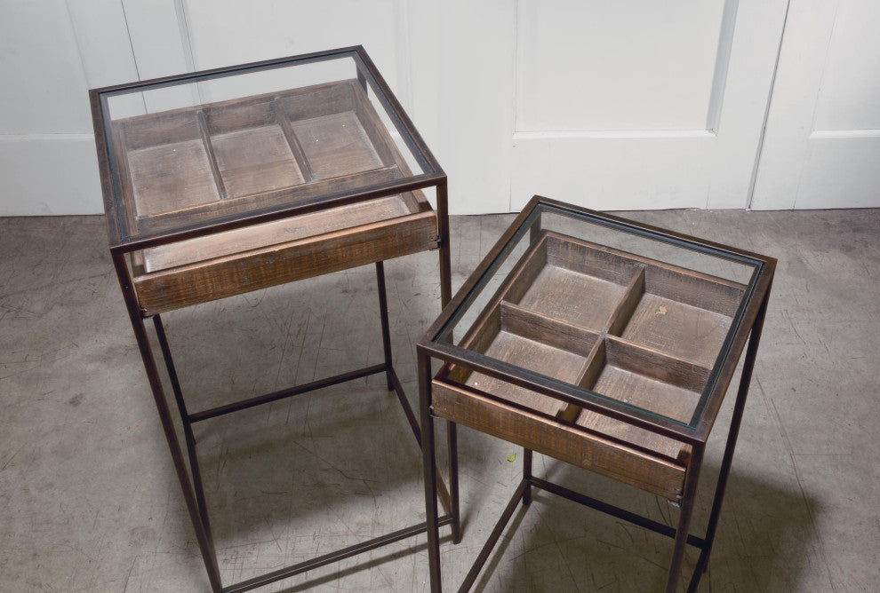 Side Tables with Visible Storage Drawers, Set of 2