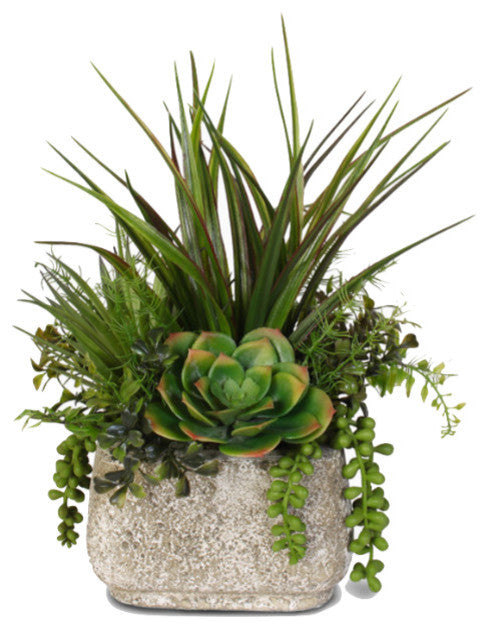 Artificial Succulent Variety in a Cement Pot