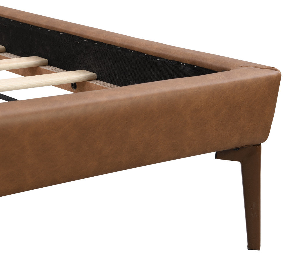 GDF Studio PU Leather Upholstered Platform Bed With LED Lights, Brown/Gray, Full