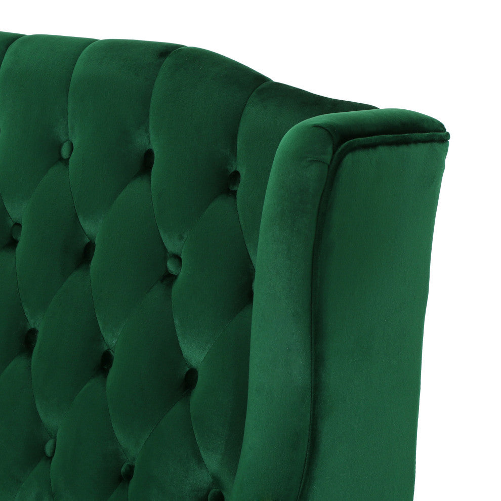GDF Studio Leah Traditional Tufted High Winged Back New Velvet Loveseat, Emerald