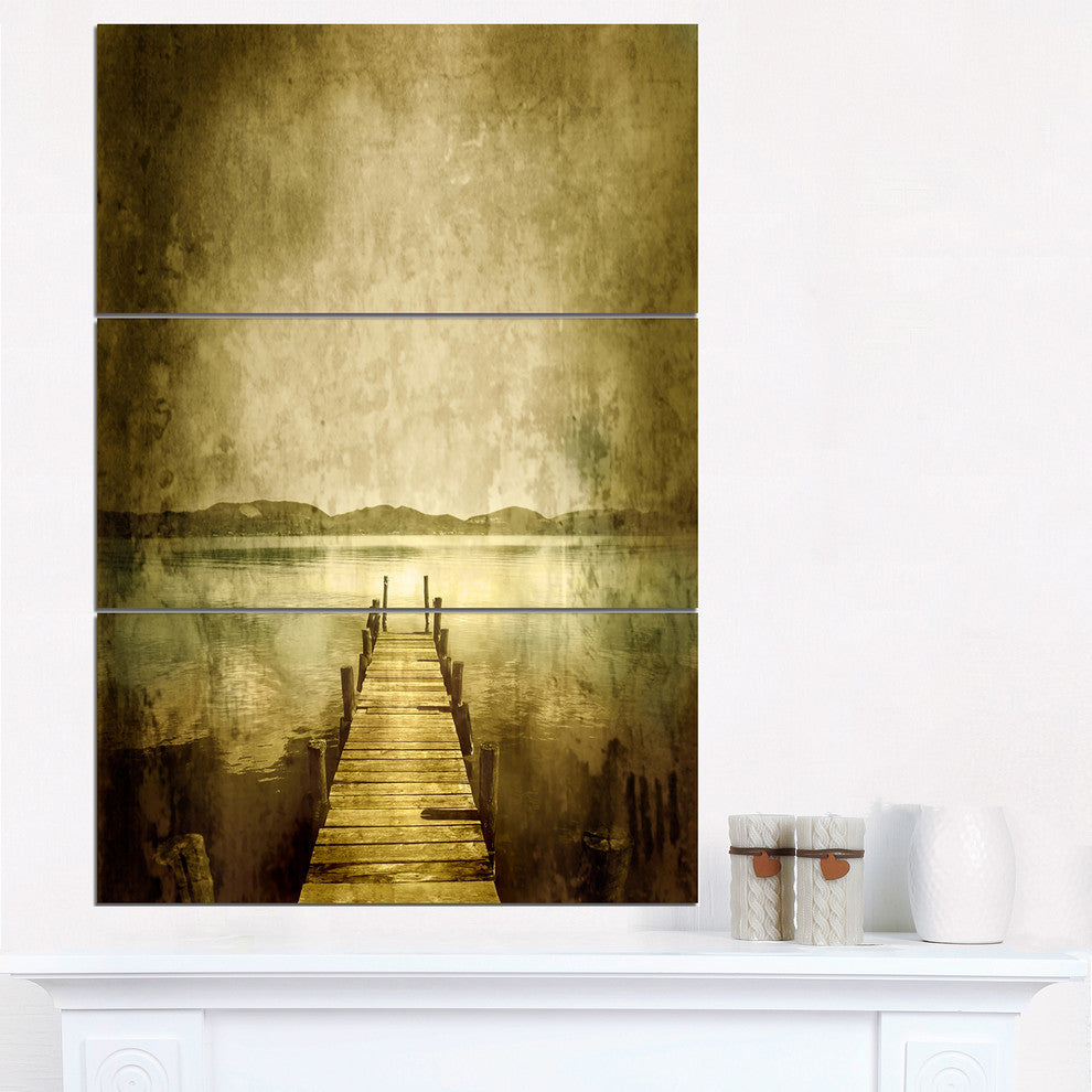 "Vintage Pier Over Lake" Digital Metal Wall Art, 3 Panels, 28"x36"