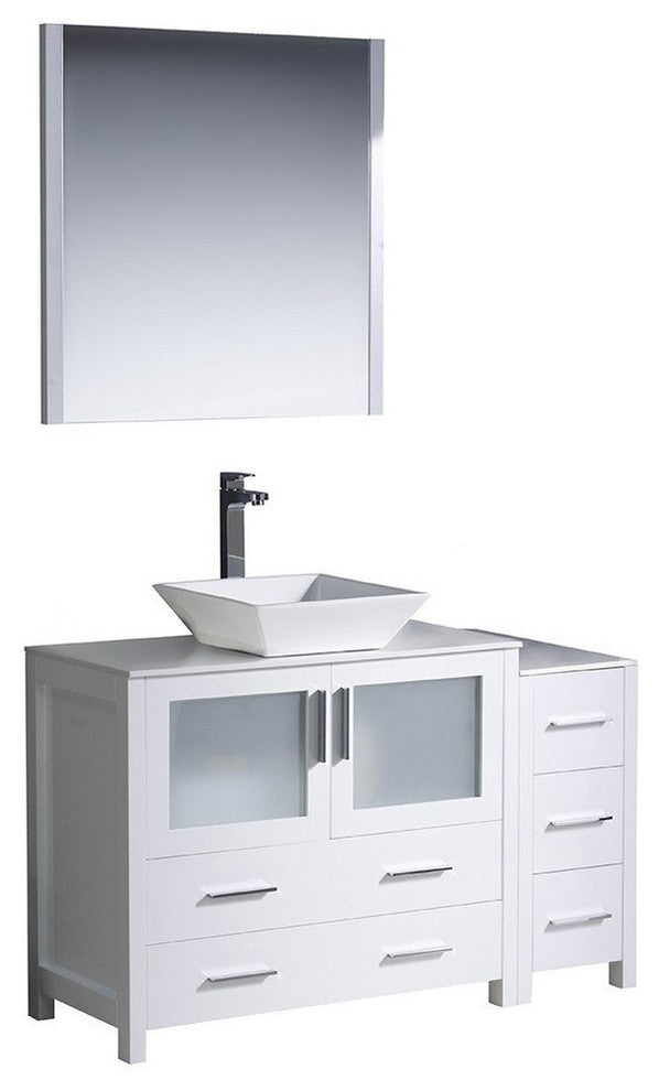 Torino 48" White Modern Bathroom Vanity With Side Cabinet, FFT3112CH