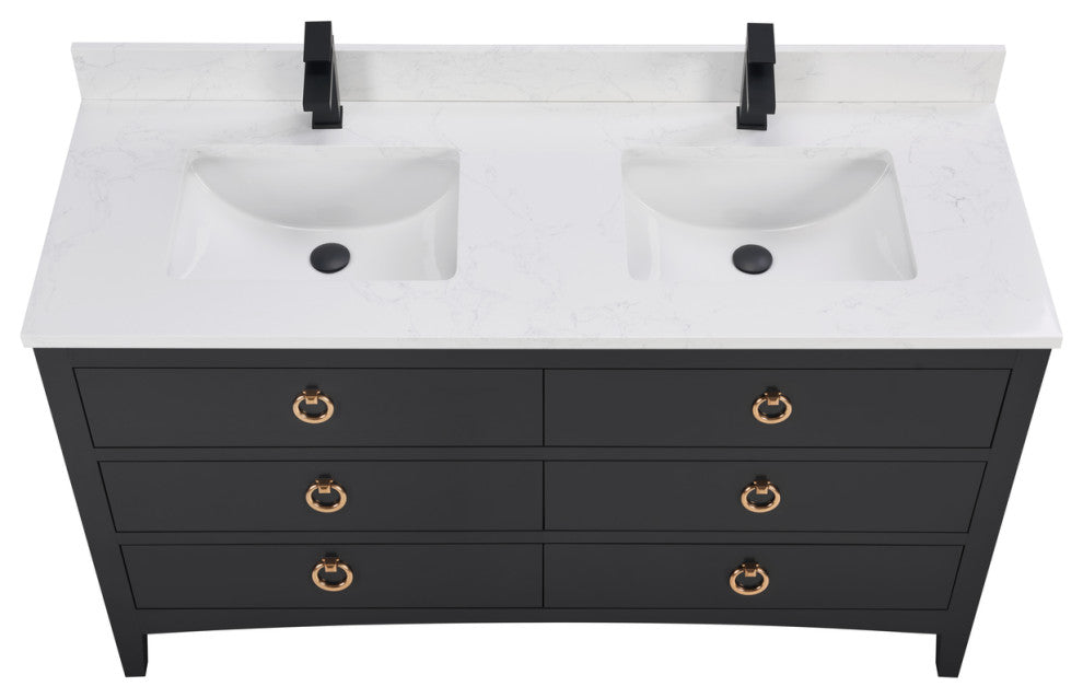 Legion Furniture WS2518 Series Bathroom Sink Vanity, Tricorn Black, 60", Artificial Stone Top, Double Sink