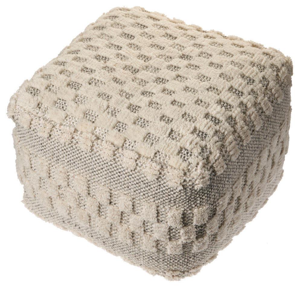 Cream Tufted Checkered Geometric Pouf