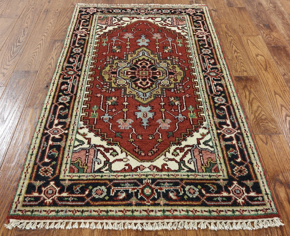 Heriz Veg Dyed Handmade Rug, Red, 3'2"x5'3"