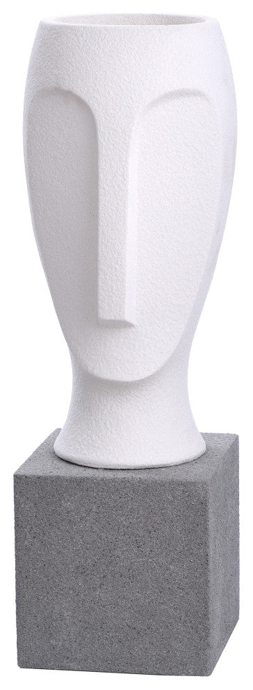 Rapu Statue Large Frosted White Resin and Gray Base