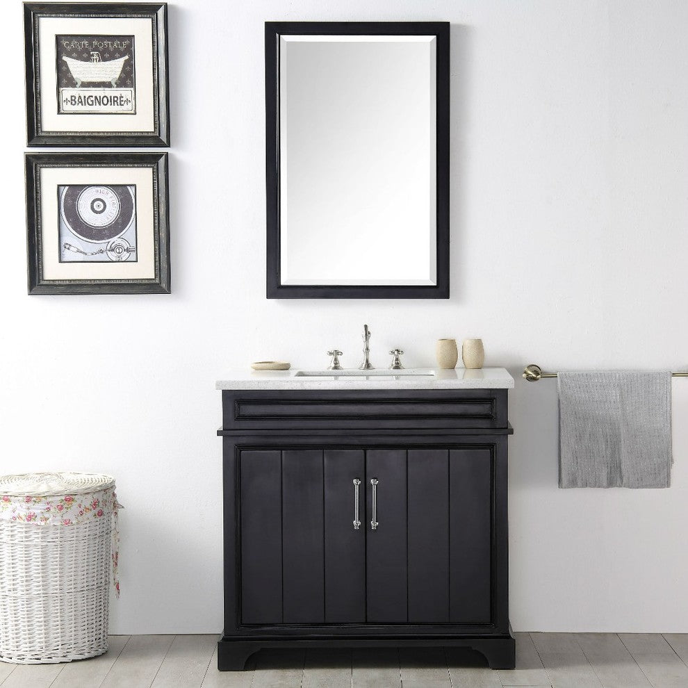 36" Wood Sink Vanity With Quartz Top-No Faucet